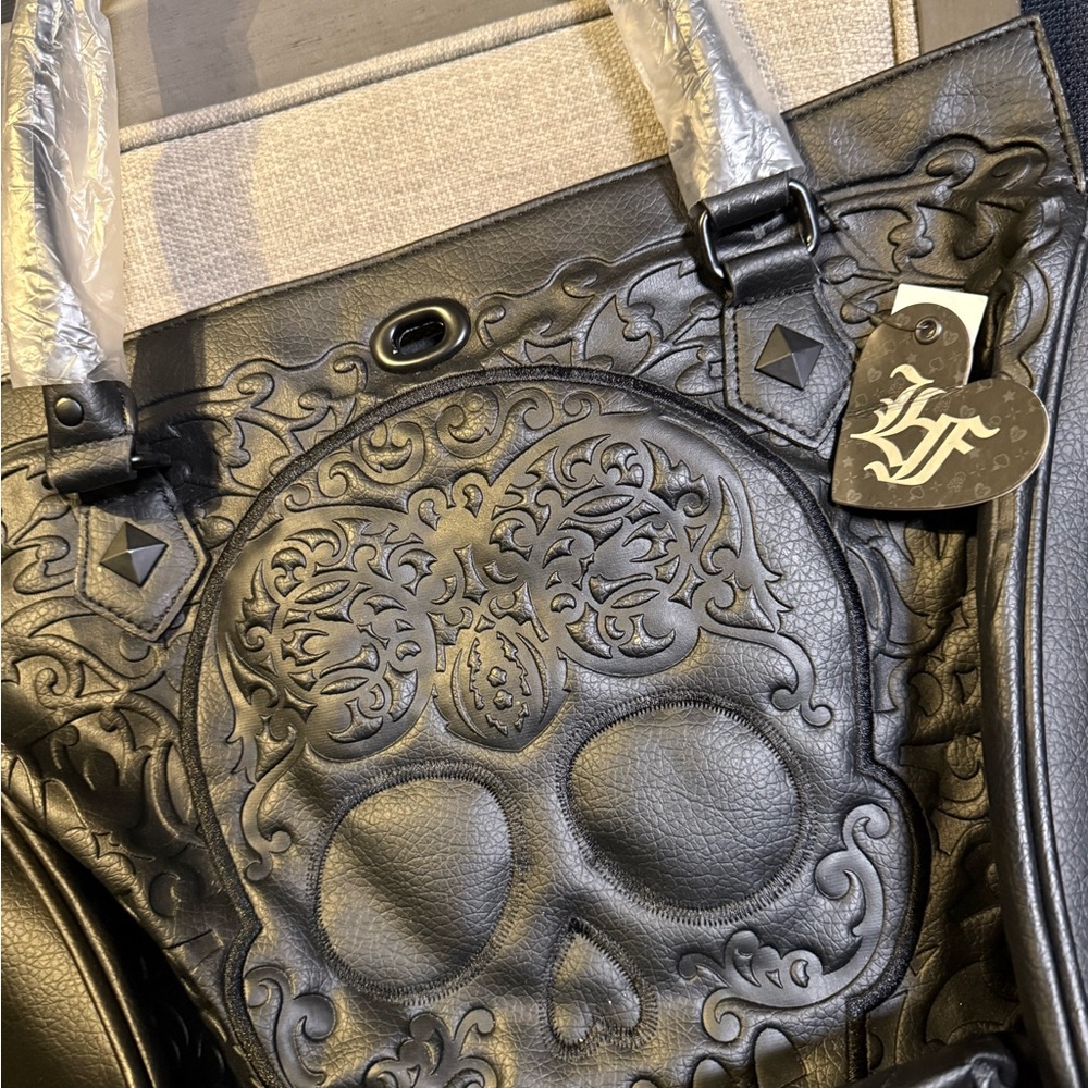 Loungefly Black Skull Embossed Tote Bag